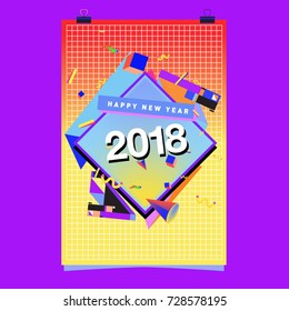 Happy New Year 2018 colorful abstract design, vector elements for calendar and greeting card.