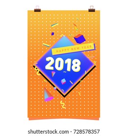 Happy New Year 2018 colorful abstract design, vector elements for calendar and greeting card.