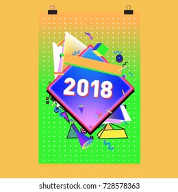 Happy New Year 2018 colorful abstract design, vector elements for calendar and greeting card.