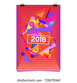 Happy New Year 2018 colorful abstract design, vector elements for calendar and greeting card.