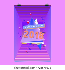 Happy New Year 2018 colorful abstract design, vector elements for calendar and greeting card.