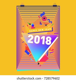 Happy New Year 2018 colorful abstract design, vector elements for calendar and greeting card.