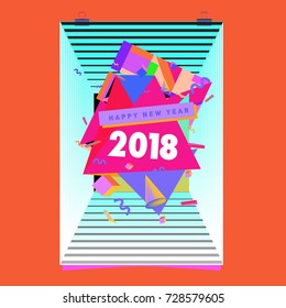Happy New Year 2018 colorful abstract design, vector elements for calendar and greeting card.
