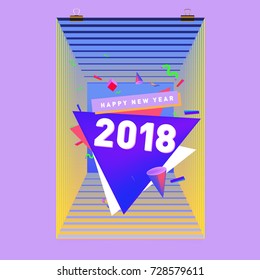 Happy New Year 2018 colorful abstract design, vector elements for calendar and greeting card.