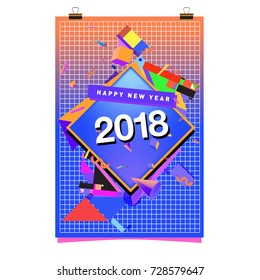 Happy New Year 2018 colorful abstract design, vector elements for calendar and greeting card.