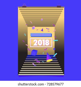 Happy New Year 2018 colorful abstract design, vector elements for calendar and greeting card.