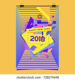 Happy New Year 2018 colorful abstract design, vector elements for calendar and greeting card.