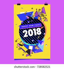 Happy New Year 2018 colorful abstract design, vector elements for calendar and greeting card.