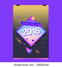 Happy New Year 2018 colorful abstract design, vector elements for calendar and greeting card.