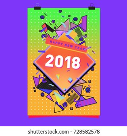 Happy New Year 2018 colorful abstract design, vector elements for calendar and greeting card.