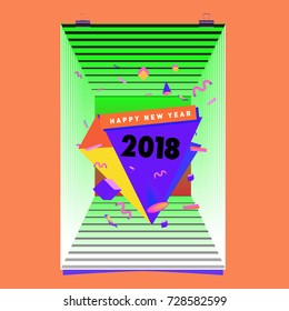 Happy New Year 2018 colorful abstract design, vector elements for calendar and greeting card.