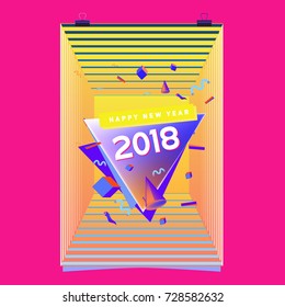 Happy New Year 2018 colorful abstract design, vector elements for calendar and greeting card.
