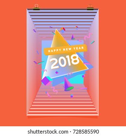 Happy New Year 2018 colorful abstract design, vector elements for calendar and greeting card.