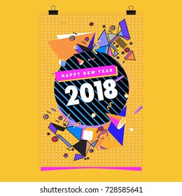 Happy New Year 2018 colorful abstract design, vector elements for calendar and greeting card.