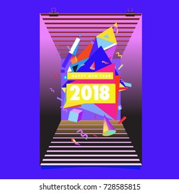 Happy New Year 2018 colorful abstract design, vector elements for calendar and greeting card.