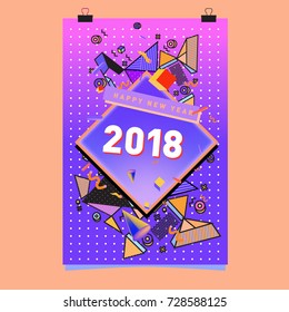 Happy New Year 2018 colorful abstract design, vector elements for calendar and greeting card.