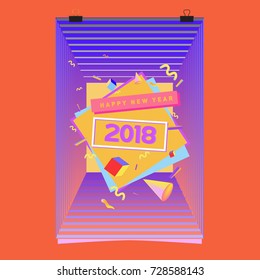 Happy New Year 2018 colorful abstract design, vector elements for calendar and greeting card.