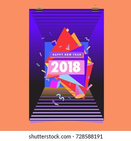 Happy New Year 2018 colorful abstract design, vector elements for calendar and greeting card.