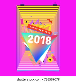 Happy New Year 2018 colorful abstract design, vector elements for calendar and greeting card.