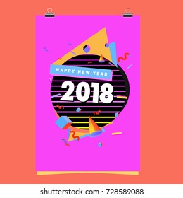 Happy New Year 2018 colorful abstract design, vector elements for calendar and greeting card.