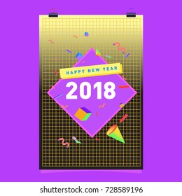 Happy New Year 2018 colorful abstract design, vector elements for calendar and greeting card.