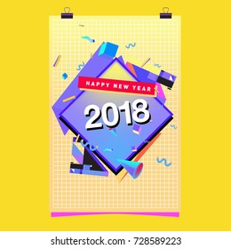 Happy New Year 2018 colorful abstract design, vector elements for calendar and greeting card.
