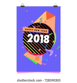Happy New Year 2018 colorful abstract design, vector elements for calendar and greeting card.
