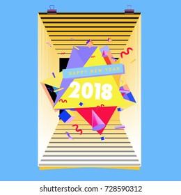 Happy New Year 2018 colorful abstract design, vector elements for calendar and greeting card.