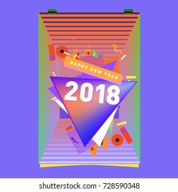 Happy New Year 2018 colorful abstract design, vector elements for calendar and greeting card.