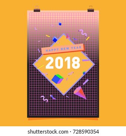 Happy New Year 2018 colorful abstract design, vector elements for calendar and greeting card.