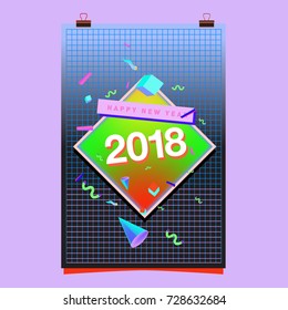 Happy New Year 2018 colorful abstract design, vector elements for calendar and greeting card.