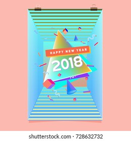 Happy New Year 2018 colorful abstract design, vector elements for calendar and greeting card.