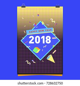 Happy New Year 2018 colorful abstract design, vector elements for calendar and greeting card.