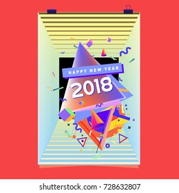 Happy New Year 2018 colorful abstract design, vector elements for calendar and greeting card.