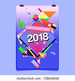 Happy New Year 2018 colorful abstract design, vector elements for calendar and greeting card.