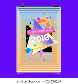 Happy New Year 2018 colorful abstract design, vector elements for calendar and greeting card.