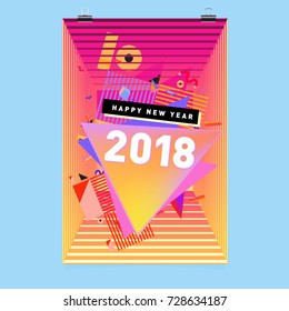 Happy New Year 2018 colorful abstract design, vector elements for calendar and greeting card.
