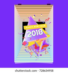 Happy New Year 2018 colorful abstract design, vector elements for calendar and greeting card.