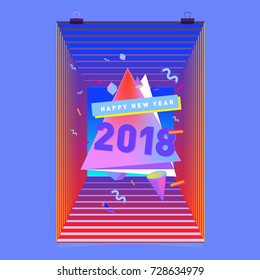 Happy New Year 2018 colorful abstract design, vector elements for calendar and greeting card.