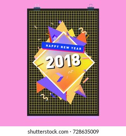 Happy New Year 2018 colorful abstract design, vector elements for calendar and greeting card.