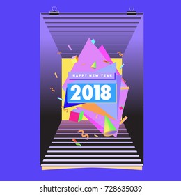 Happy New Year 2018 colorful abstract design, vector elements for calendar and greeting card.