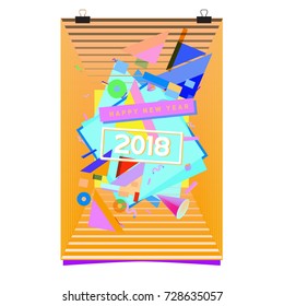 Happy New Year 2018 colorful abstract design, vector elements for calendar and greeting card.