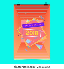 Happy New Year 2018 colorful abstract design, vector elements for calendar and greeting card.