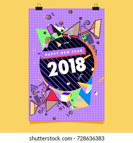 Happy New Year 2018 colorful abstract design, vector elements for calendar and greeting card.