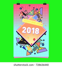 Happy New Year 2018 colorful abstract design, vector elements for calendar and greeting card.
