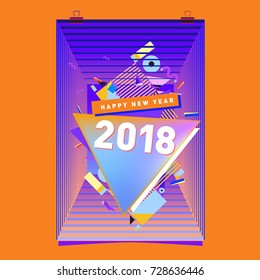 Happy New Year 2018 colorful abstract design, vector elements for calendar and greeting card.