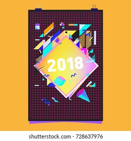 Happy New Year 2018 colorful abstract design, vector elements for calendar and greeting card.