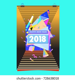 Happy New Year 2018 colorful abstract design, vector elements for calendar and greeting card.