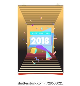 Happy New Year 2018 colorful abstract design, vector elements for calendar and greeting card.