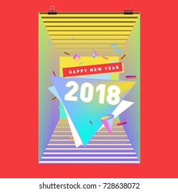Happy New Year 2018 colorful abstract design, vector elements for calendar and greeting card.